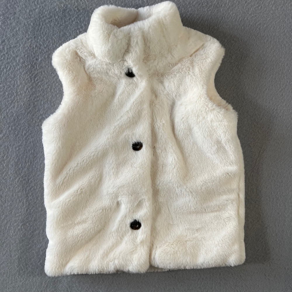 Hanna Andersson Kids Faux Fur Vest Cream White Size 3 Button Up Cozy